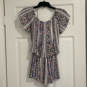 Aqua off-the-shoulder Romper